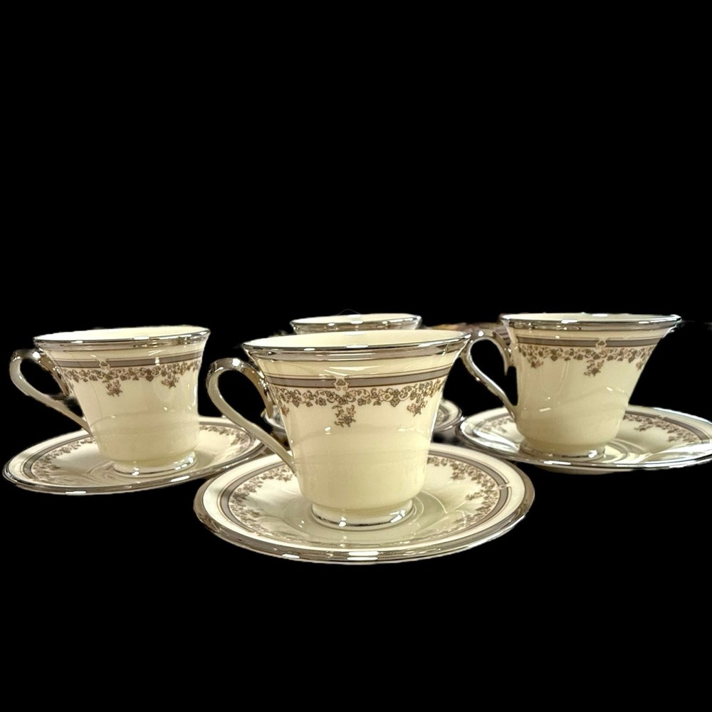 Lenox Lace Point Footed Tea Coffee Cups With Saucers Set Of 4